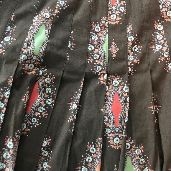 Gianni Bini Pin-tucked Pleated Brown & Orange Print Pull-on Skirt w Mesh Hem - Picture 5 of 11